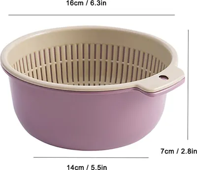 Obrázek produktu pro Dvouvrstvý košík na mytí zeleniny, odkapávací košík na ovoce, kuchyňský cedník pro domácnost, vínově červený, S, 16 x 14 x 7 cm / 6,3 x 5,5 x 2,8 palce