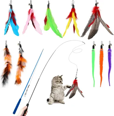 Produktbild von Katzenspielzeug Set 12 Teile interaktiv mit 2 Stöcken