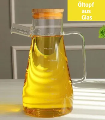 Produktbild von Ölkanne 900ml Borosilikat Glas – Ölspender mit Bambusdeckel, hitzebeständig & tropffrei – Ideal für Öl, Essig & Dressings
