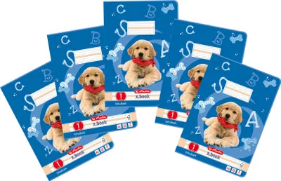 Image de Herlitz 10767242 Cahier A4 linéature 01, 32 feuilles, motif : chien,Mix, 5 pièces