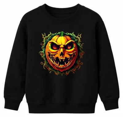 Produktbild von Horrorkürbis Grusel Kürbiskopf Halloween Jack Pumpkin Kinder Sweatshirt Pullover, Schwarz, 116