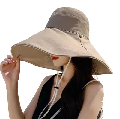 Produktbild von Sonnenhut mit breiter Krempe, doppellagigem Sonnenschutz, verstellbarem Riemen, leichter Fischerhut, Sommer-Outdoor-Kappe