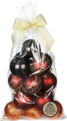 Produktbild von Weihnachtskugeln Kunststoff im Geschenkbeutel 6cm 16er Set - Flame Mix