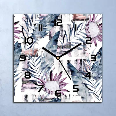 Produktbild von Wanduhr Echt-Glas-Küchenuhr Blumen Aquarell Quarz Lautlos 30x30 Deko Bilder