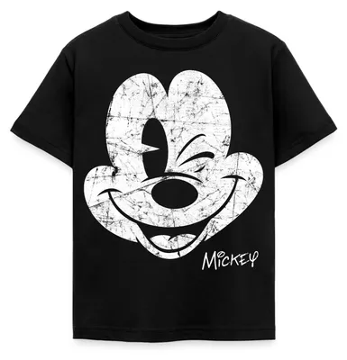Produktbild von Mickey & Minnie Retro Mickey Mouse Zwinkernd Kinder T-Shirt, 98/104 (3-4 Jahre), Schwarz