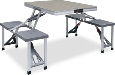 Produktbild von Klappbarer Campingtisch mit 4 Sitzen Stahl Aluminium