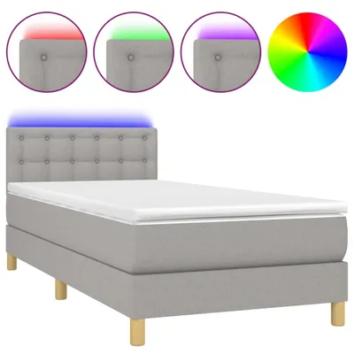 Immagine prodotto di vidaXL Letto a molle con materasso e LED in tessuto grigio chiaro 80x200 cm