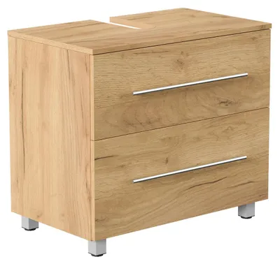 Produktbild von Badezimmer Waschbeckenunterschrank mit 70 cm Breite in Eiche, 2 Schubladen, stehend - MONTEFANO-02
