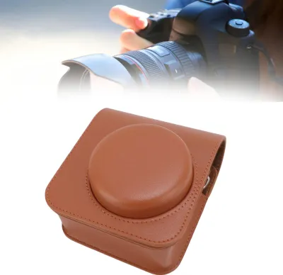 Produktbild von Schutzhülle passend für Mini41 Sofortbildkamera, Litschi-Muster, Kunstleder, magnetischer Klappdeckel, Retro-Tasche mit Schultergurt, Braun