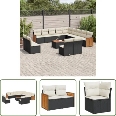 Produktbild von The Living Store 14-tlg. Garten-Sofagarnitur mit Kissen Schwarz Poly Rattan