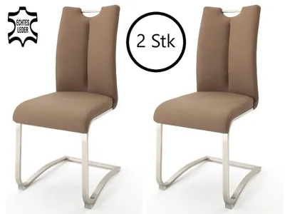 Obrázok produktu pre Esszimmerstuhl >Kerrin< (2-er Set) in Cappuccino aus Echtleder - 45x102x58 (BxHxT)