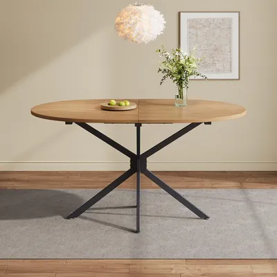 Image de Table de salle à manger moderne et minimaliste en métal, de couleur marron, avec un design multifonctionnel