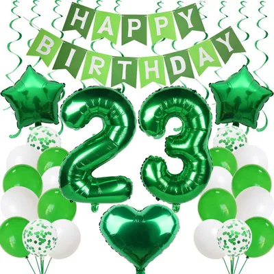 Image de Lot de ballons pour un 23e anniversaire, couleur verte, décoration pour hommes et femmes