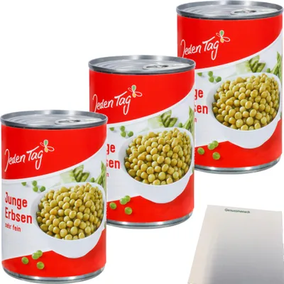 Produktbild von Jeden Tag Erbsen sehr Fein 3er Pack (3x425g Dose) + usy Block