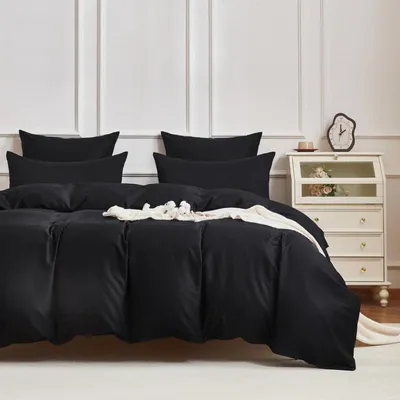 Produktbild von Bettwäsche Set 200x220cm Mako Satin Baumwolle Schwarz 3-teilig mit Reißverschluss