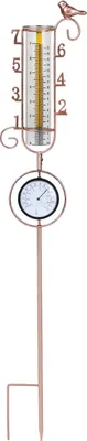 Produktbild von lalago Regenmesser, Metall Garten Vogel Regenmesser mit Thermometer, Outdoor Regenmesser, Regenröhre, Glas Regenmesser für Rasen, Innenhof, Garten Dekoration