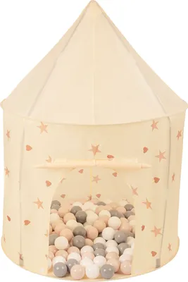 Produktbild von Selonis Kinderzelt Spielzelte 100X130cm/400 Bälle In Pavillonform Für Kinder Leicht Aufzubauen Tragbar Spielhaus Für Drinnen Und Draußen, Hellbeige: Pastellbeige/Grau/Weiß
