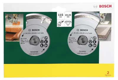 Produktbild von Diamanttrennscheibe für Fliesen und Baumaterial, Durchmesser: 115 mm, 2er-Pack