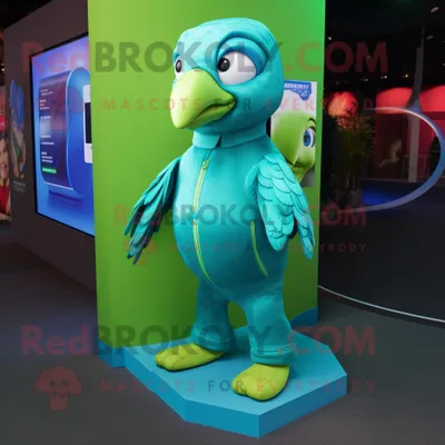 Produktbild von Cyan-Papagei REDBROKOLY Maskottchen kostüm mit Rollkragenpullover und Fußkettchen