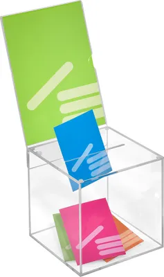 Produktbild von Losbox aus Acrylglas in 150x150x150mm mit Topschild DIN A5 Hoch - Zeigis® / Spendenbox / Aktionsbox / Gewinnspielbox / transparent / durchsichtig / Acryl
