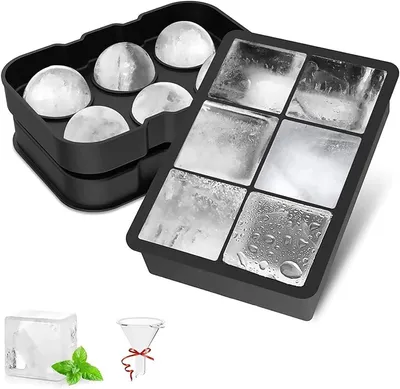 Immagine prodotto di Stampo in silicone per cubetti di ghiaccio (set da 2) - Stampo grande per cubetti di ghiaccio e contenitore per il ghiaccio con imbuto - Facile da svuotare