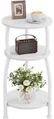 Productafbeelding van Ronde bijzettafel met 3 niveaus, 30 x 55 cm, wit, metaal, modern design