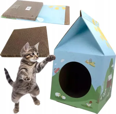 Produktbild von Karton Katzenserviette Klapphütte mit Katzenminze ökologische Kartonbox