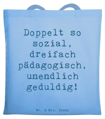 Produktbild von Mr. & Mrs. Panda Schultasche Spruch Sozialpädagogin Power - Sky Blue - Geschenk, Jutebeutel, Uni Tasche, Tote Bag, Beruf, Jugendhilfe, Erziehung, Berufsprodukte, Beratung