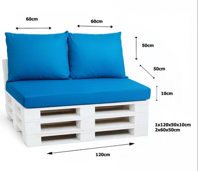 Produktbild von Palettenkissen Set 120 x 50 x 10 cm + 2 x 50 x 40 cm – Sitz- & Rückenkissen, abnehmbare Bezüge, Outdoor geeignet, 3-teilig,Blau