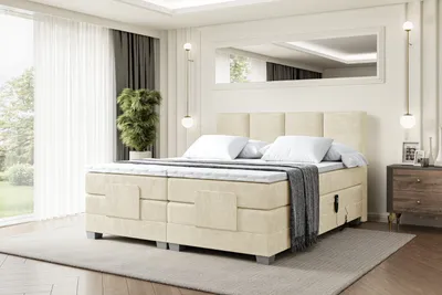 Produktbild von ALTDECOR Boxspringbett elektrisch verstellbar mit 2 Matratzen H3/Bonell- und H4/Taschenfederung + Topper (4 cm hoch), Polsterbett mit Kopfteil ROKS EL 200 x 200 Beige Monolith