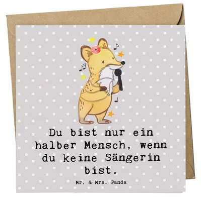 Produktbild von Mr. & Mrs. Panda Glückwunschkarte Sängerin Herz - Grau Pastell - Geschenk, anlasskarte, doppelkarte, Klappkarte, Grußkarte, faltkarte