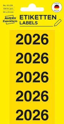 Zdjęcie produktu dla AVERY Zweckform 43-226 AVERY Zweckform Ordner-Inhaltsschild "2026", 60x26 mm, gelb