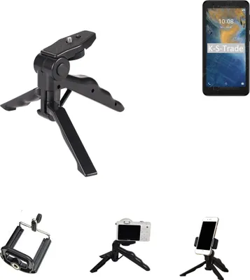 Produktbild von K-S-Trade Stativ Tisch-Ständer Dreibein Handy-Stativ Ständer kompatibel mit ZTE Blade A31 Lite Mini-Stativ Smartphone Tripod Handy-Stativ aus