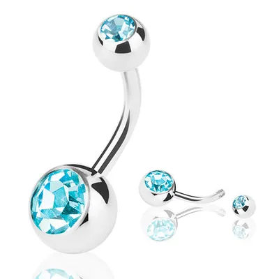 Produktbild von Taffstyle Bauchnabelpiercing Bauchnabelpiercing Banane Stecker Doppel Kristall, Aqua / 1,6mm x 12mm / 8mm x 5mm