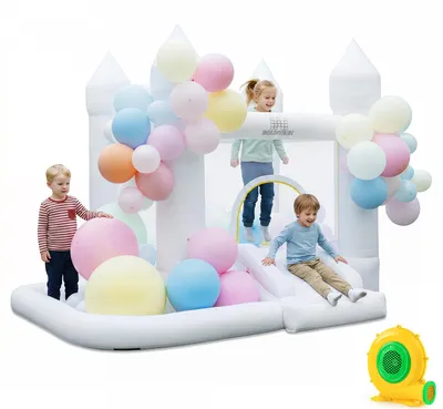 Immagine prodotto di COSTWAY: Castello gonfiabile con soffiante, scivolo, area gioco, canestro da basket, piscina di palline e 100 palloncini. Castello gonfiabile per bambini, adatto per interni ed esterni, dimensioni 252x242x191,5 cm