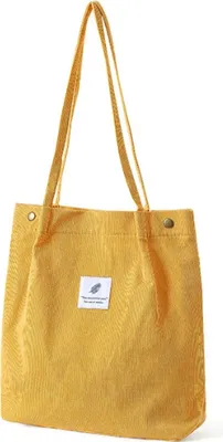 Produktbild von OKWISH Cord Umhängetasche Damen, Groß Schultertasche Canvas Tasche Tote Handtasche für Alltag, Büro, Schulausflug und Einkauf Gelb