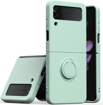 Produktbild von Samsung Z Flip 3 2021 Handyhülle, Ring Halter Ständer Kratzfeste Weiche Silikon schutzhülle für Samsung Galaxy Z Flip 3 5G hellgrün
