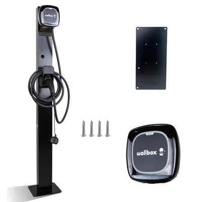 Image de Pied de montage pour borne de recharge Wallbox Pulsar Plus – support en métal thermolaqué, résistant aux intempéries, 149 cm, noir