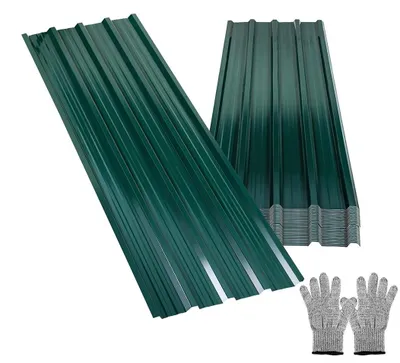 Image de Vigevee, 12 pièces de tôle de toiture, tôle ondulée, tôle profilée, plaques en métal, incluant des gants de protection coupants, 129x46 cm, 0,25 mm, 7 m², vert
