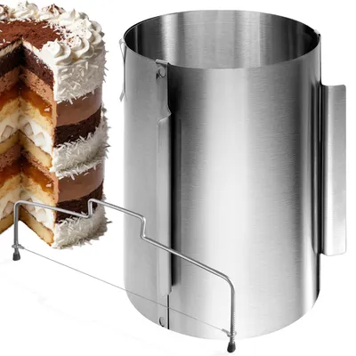Produktbild von Lindenstein Tortenring verstellbar 30 cm hoch mit Tortenschneider – 2-teiliges Edelstahl Torten-Zubehör-Set, Backset für die Tortenzubereitung