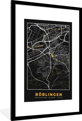 Produktbild von MuchoWow® Gerahmtes Poster Böblingen - Stadtplan - Gold - Karte - Deutschland 60x90 cm - Poster mit Schwarzem Bilderrahmen Wandposter Rahmen Foto Bilder - Dekoration - Wandposter Wohnzimmer - Hochwertig