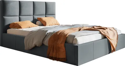 Produktbild von Polsterbett 140x200 mit Lattenrost Fado - Bettkasten, Samtstoff, Dunkelgrau