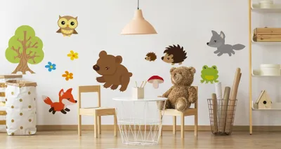 Produktbild von Muralo Wandsticker Schne Waldtiere und Blumen 50 x 100 cm Wandtattoo Wanddeko Aufkleber Set Kinderzimmer XXL