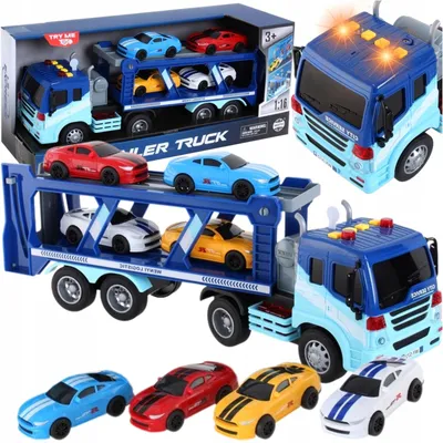 Produktbild von QULKI Autotransporter LKW mit 4 Autos Friktionsantrieb