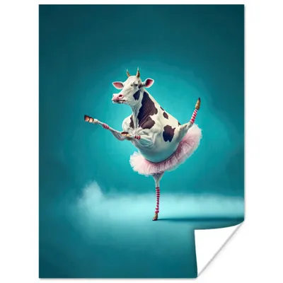 Produktbild von MuchoWow® Poster Kuh - Ballett - Porträt - Blau - Tiere 120x160 cm - Wandbilder