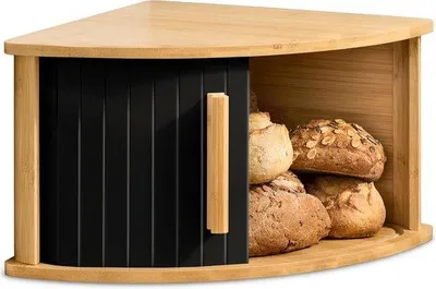 Produktbild von Famanu Brotdose Eckenform aus Holz mit Schiebetür für die Küche, schwarz