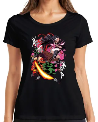 Produktbild von Kimetsu no Yaiba Tanjiro Nezuko Feuerklinge Anime Geschenk Manga Damen T-Shirt, Schwarz, L