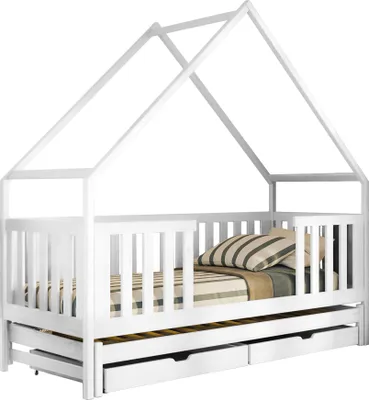 Produktbild von MIRJAN24 Kinderbett mit Schubladen Magic, Bett mit zwei Schlaffläche, Lattenrost, Holzkonstruktion (Farbe: Weiß, Größe: 80x180 cm)