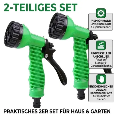 Produktbild von 2er Set Gartenbrause Multifunktion Spritzpistole 7 Modi Bewässerung Set, grün