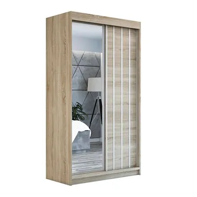 Produktbild von Schwebetürenschrank, 2-türig Schrank mit Spiegel! Moderne Garderobe für Kleidung. Verschiedene Farben (Weiß, Schwarz, Somona) Kleiderschrank VIGO 120 cm